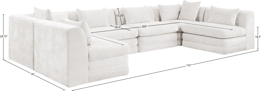 Meridian Furniture - Stellar 152" Chenille Fabric Upholstered 6 Piece Modular Sectional - 608Cream-Sec6D - GreatFurnitureDeal