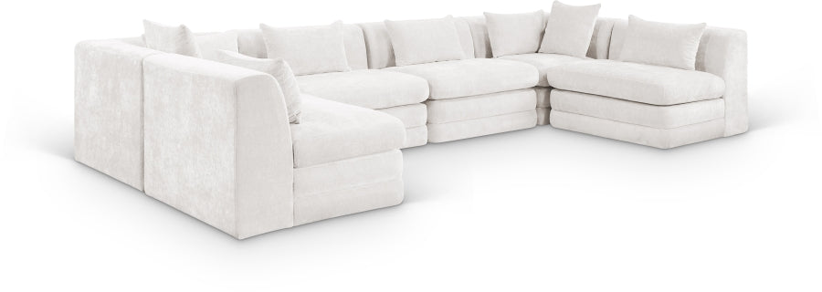 Meridian Furniture - Stellar 152" Chenille Fabric Upholstered 6 Piece Modular Sectional - 608Cream-Sec6D - GreatFurnitureDeal