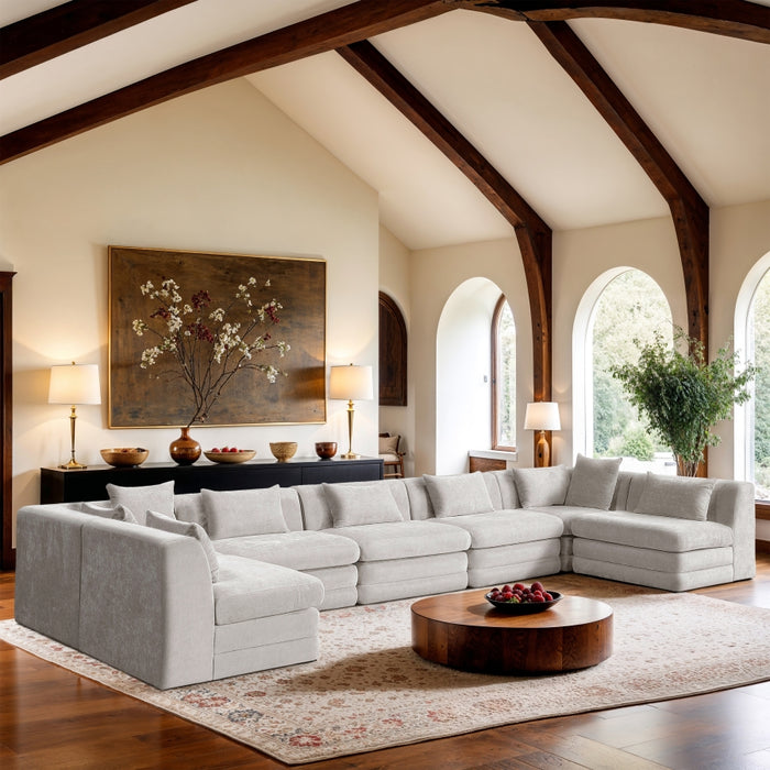 Meridian Furniture - Stellar 190" Chenille Fabric Upholstered 7 Piece Modular Sectional - 608Cream-Sec7B - GreatFurnitureDeal