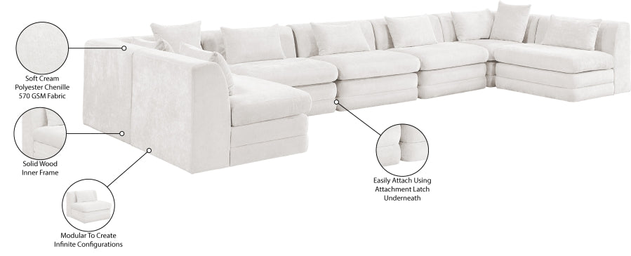 Meridian Furniture - Stellar 190" Chenille Fabric Upholstered 7 Piece Modular Sectional - 608Cream-Sec7B - GreatFurnitureDeal