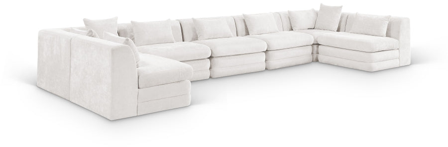 Meridian Furniture - Stellar 190" Chenille Fabric Upholstered 7 Piece Modular Sectional - 608Cream-Sec7B - GreatFurnitureDeal
