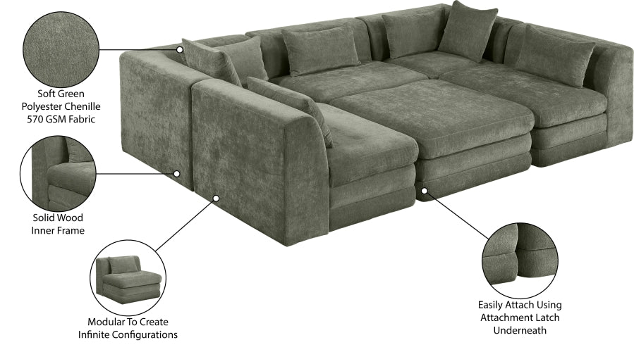 Meridian Furniture - Stellar 114" Chenille Fabric Upholstered 6 Piece Modular Sectional - 608Green-Sec6C - GreatFurnitureDeal