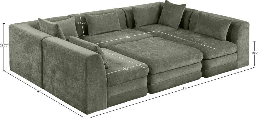 Meridian Furniture - Stellar 114" Chenille Fabric Upholstered 6 Piece Modular Sectional - 608Green-Sec6C - GreatFurnitureDeal