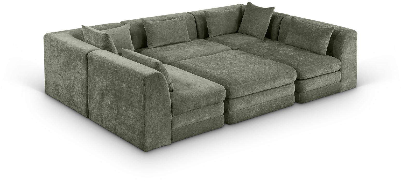 Meridian Furniture - Stellar 114" Chenille Fabric Upholstered 6 Piece Modular Sectional - 608Green-Sec6C - GreatFurnitureDeal
