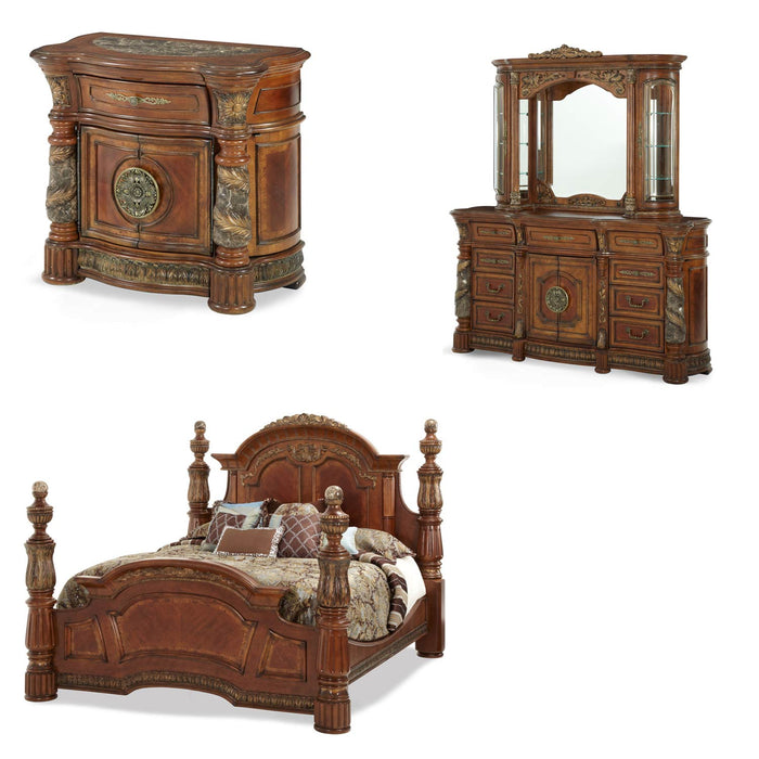 AICO Furniture - Villa Valencia 4 Piece King Poster Bedroom Set in Chestnut - 72000EKP-55-4SET - GreatFurnitureDeal
