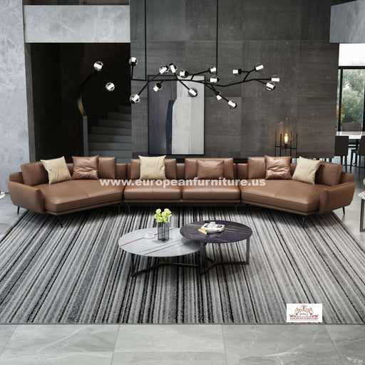 European Furniture - Venere Mansion Sectional Russet Brown Italian Leather - EF-65551-6S - GreatFurnitureDeal