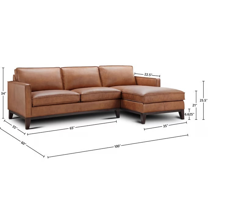 GFD Leather - Pimlico Brown Leather Sectional with RAF Chaise - 501012
