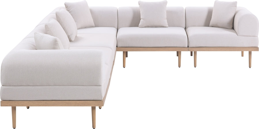 Meridian Furniture - Laguna 142" Resilient Water Resistant Fabric Upholstered Outdoor Patio 6 Piece Modular Sectional - 55036Beige-Sec6A - GreatFurnitureDeal