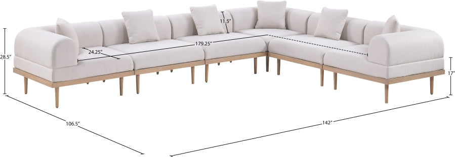 Meridian Furniture - Laguna 142" Resilient Water Resistant Fabric Upholstered Outdoor Patio 6 Piece Modular Sectional - 55036Beige-Sec6A - GreatFurnitureDeal