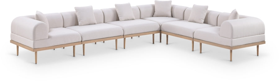 Meridian Furniture - Laguna 142" Resilient Water Resistant Fabric Upholstered Outdoor Patio 6 Piece Modular Sectional - 55036Beige-Sec6A - GreatFurnitureDeal
