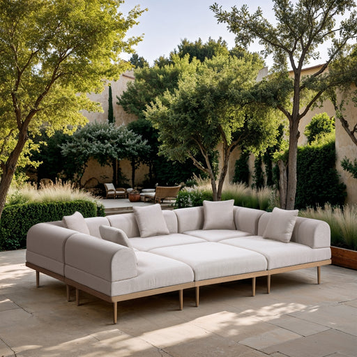 Meridian Furniture - Laguna 106.5" Resilient Water Resistant Fabric Upholstered Outdoor Patio 6 Piece Modular Sectional - 55036Beige-Sec6C - GreatFurnitureDeal
