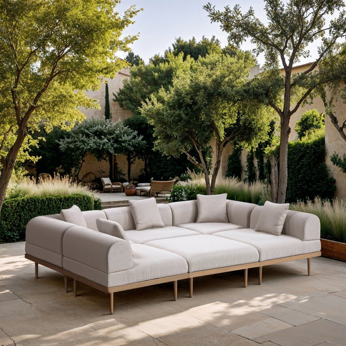 Meridian Furniture - Laguna 106.5" Resilient Water Resistant Fabric Upholstered Outdoor Patio 6 Piece Modular Sectional - 55036Beige-Sec6C - GreatFurnitureDeal
