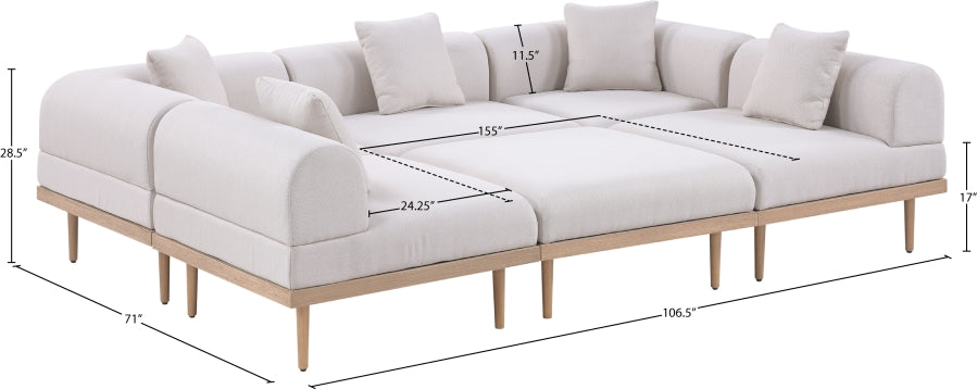 Meridian Furniture - Laguna 106.5" Resilient Water Resistant Fabric Upholstered Outdoor Patio 6 Piece Modular Sectional - 55036Beige-Sec6C - GreatFurnitureDeal