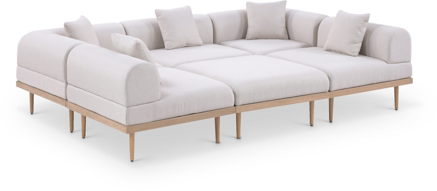 Meridian Furniture - Laguna 106.5" Resilient Water Resistant Fabric Upholstered Outdoor Patio 6 Piece Modular Sectional - 55036Beige-Sec6C - GreatFurnitureDeal