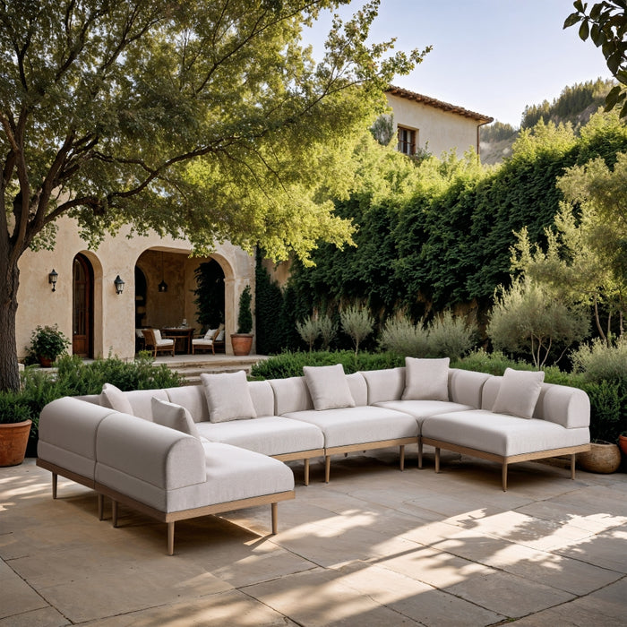 Meridian Furniture - Laguna 142" Resilient Water Resistant Fabric Upholstered Outdoor Patio 6 Piece Modular Sectional - 55036Beige-Sec6D - GreatFurnitureDeal