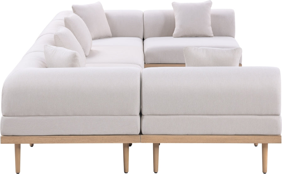 Meridian Furniture - Laguna 142" Resilient Water Resistant Fabric Upholstered Outdoor Patio 6 Piece Modular Sectional - 55036Beige-Sec6D - GreatFurnitureDeal