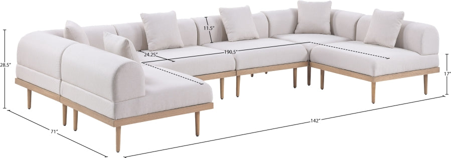 Meridian Furniture - Laguna 142" Resilient Water Resistant Fabric Upholstered Outdoor Patio 6 Piece Modular Sectional - 55036Beige-Sec6D - GreatFurnitureDeal