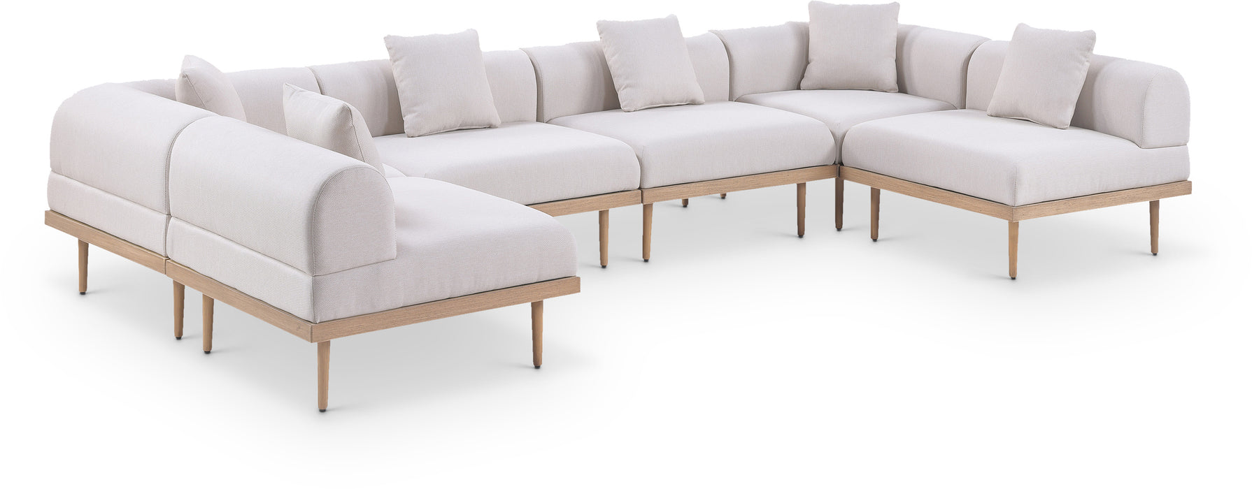 Meridian Furniture - Laguna 142" Resilient Water Resistant Fabric Upholstered Outdoor Patio 6 Piece Modular Sectional - 55036Beige-Sec6D - GreatFurnitureDeal