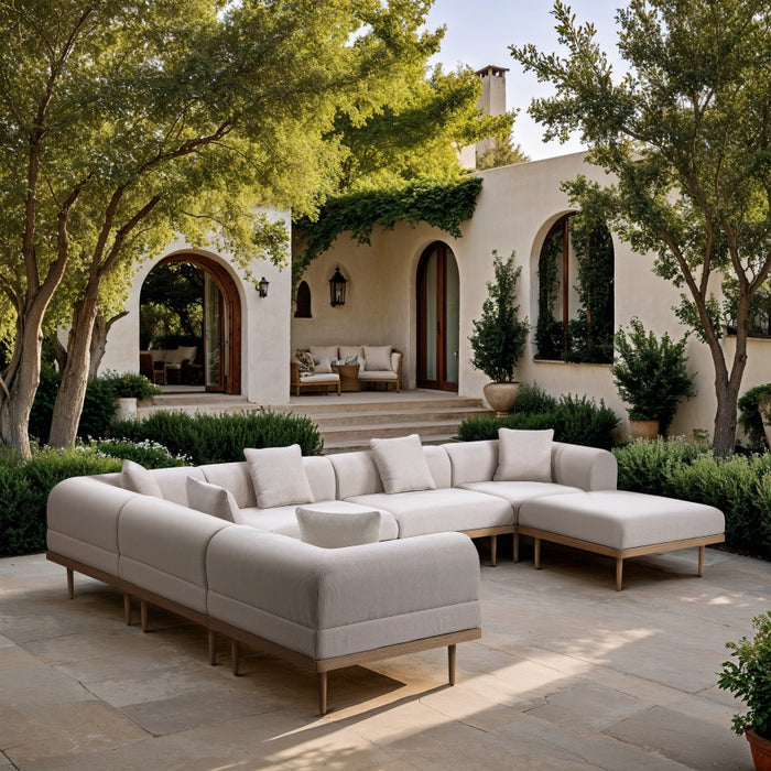 Meridian Furniture - Laguna 142" Resilient Water Resistant Fabric Upholstered Outdoor Patio 7 Piece Modular Sectional - 55036Beige-Sec7A - GreatFurnitureDeal