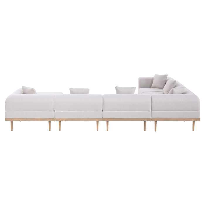 Meridian Furniture - Laguna 142" Resilient Water Resistant Fabric Upholstered Outdoor Patio 7 Piece Modular Sectional - 55036Beige-Sec7A - GreatFurnitureDeal