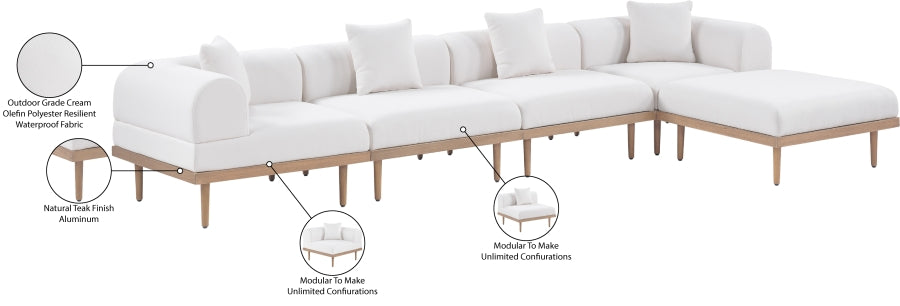 Meridian Furniture - Laguna 142" Resilient Water Resistant Fabric Upholstered Outdoor Patio 5 Piece Modular Sectional - 55036Cream-Sec5A - GreatFurnitureDeal
