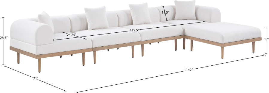 Meridian Furniture - Laguna 142" Resilient Water Resistant Fabric Upholstered Outdoor Patio 5 Piece Modular Sectional - 55036Cream-Sec5A - GreatFurnitureDeal