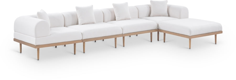 Meridian Furniture - Laguna 142" Resilient Water Resistant Fabric Upholstered Outdoor Patio 5 Piece Modular Sectional - 55036Cream-Sec5A - GreatFurnitureDeal