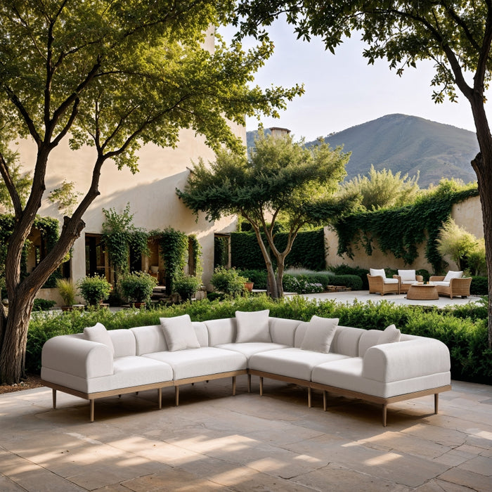 Meridian Furniture - Laguna 106.5" Resilient Water Resistant Fabric Upholstered Outdoor Patio 5 Piece Modular Sectional - 55036Cream-Sec5C - GreatFurnitureDeal