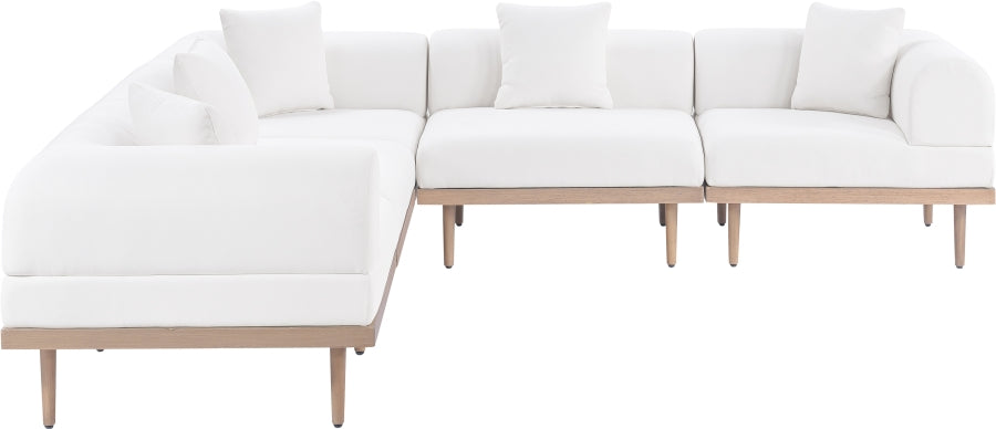Meridian Furniture - Laguna 106.5" Resilient Water Resistant Fabric Upholstered Outdoor Patio 5 Piece Modular Sectional - 55036Cream-Sec5C - GreatFurnitureDeal