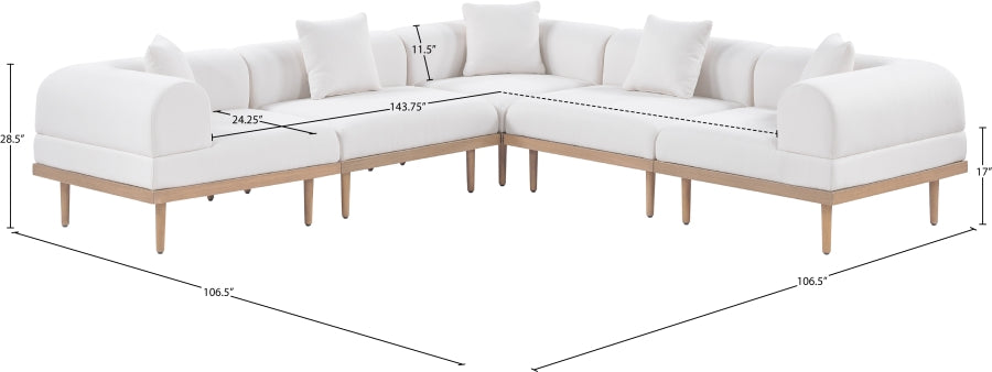 Meridian Furniture - Laguna 106.5" Resilient Water Resistant Fabric Upholstered Outdoor Patio 5 Piece Modular Sectional - 55036Cream-Sec5C - GreatFurnitureDeal
