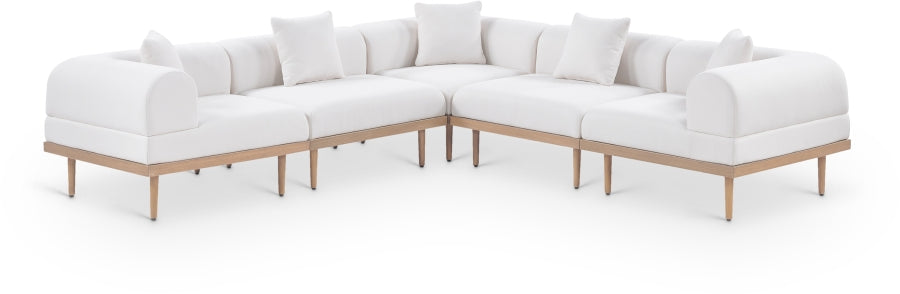 Meridian Furniture - Laguna 106.5" Resilient Water Resistant Fabric Upholstered Outdoor Patio 5 Piece Modular Sectional - 55036Cream-Sec5C - GreatFurnitureDeal