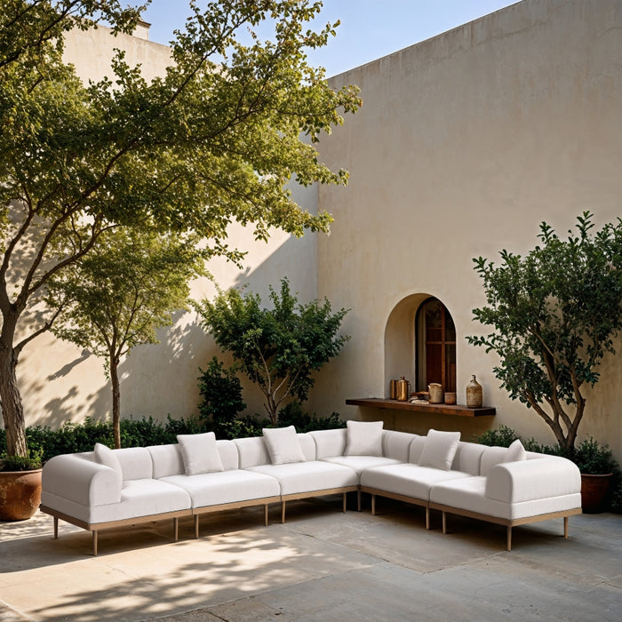 Meridian Furniture - Laguna 142" Resilient Water Resistant Fabric Upholstered Outdoor Patio 6 Piece Modular Sectional - 55036Cream-Sec6A - GreatFurnitureDeal