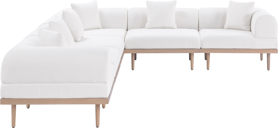 Meridian Furniture - Laguna 142" Resilient Water Resistant Fabric Upholstered Outdoor Patio 6 Piece Modular Sectional - 55036Cream-Sec6A - GreatFurnitureDeal