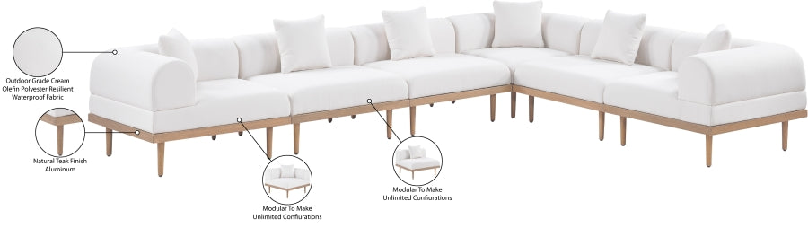 Meridian Furniture - Laguna 142" Resilient Water Resistant Fabric Upholstered Outdoor Patio 6 Piece Modular Sectional - 55036Cream-Sec6A - GreatFurnitureDeal