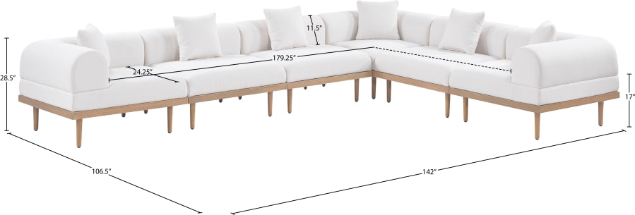Meridian Furniture - Laguna 142" Resilient Water Resistant Fabric Upholstered Outdoor Patio 6 Piece Modular Sectional - 55036Cream-Sec6A - GreatFurnitureDeal