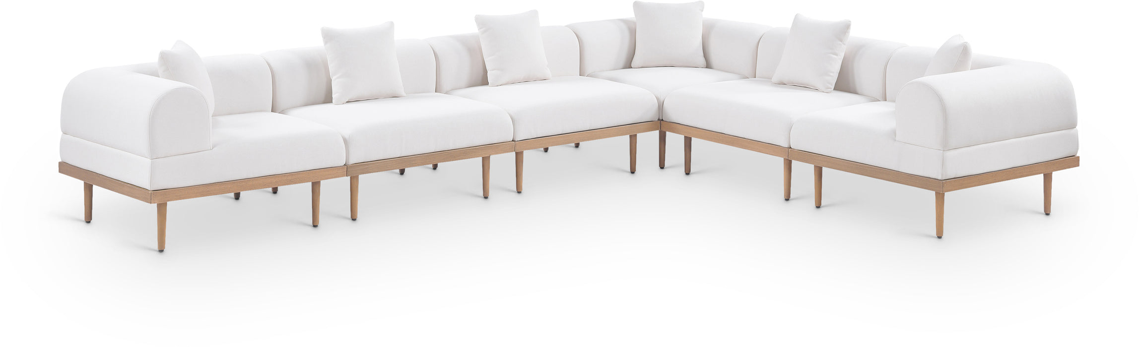 Meridian Furniture - Laguna 142" Resilient Water Resistant Fabric Upholstered Outdoor Patio 6 Piece Modular Sectional - 55036Cream-Sec6A - GreatFurnitureDeal