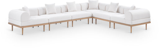 Meridian Furniture - Laguna 142" Resilient Water Resistant Fabric Upholstered Outdoor Patio 6 Piece Modular Sectional - 55036Cream-Sec6A - GreatFurnitureDeal