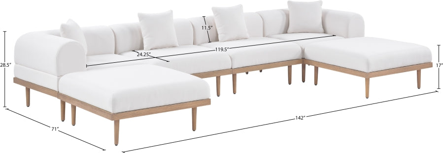 Meridian Furniture - Laguna 142" Resilient Water Resistant Fabric Upholstered Outdoor Patio 6 Piece Modular Sectional - 55036Cream-Sec6B - GreatFurnitureDeal
