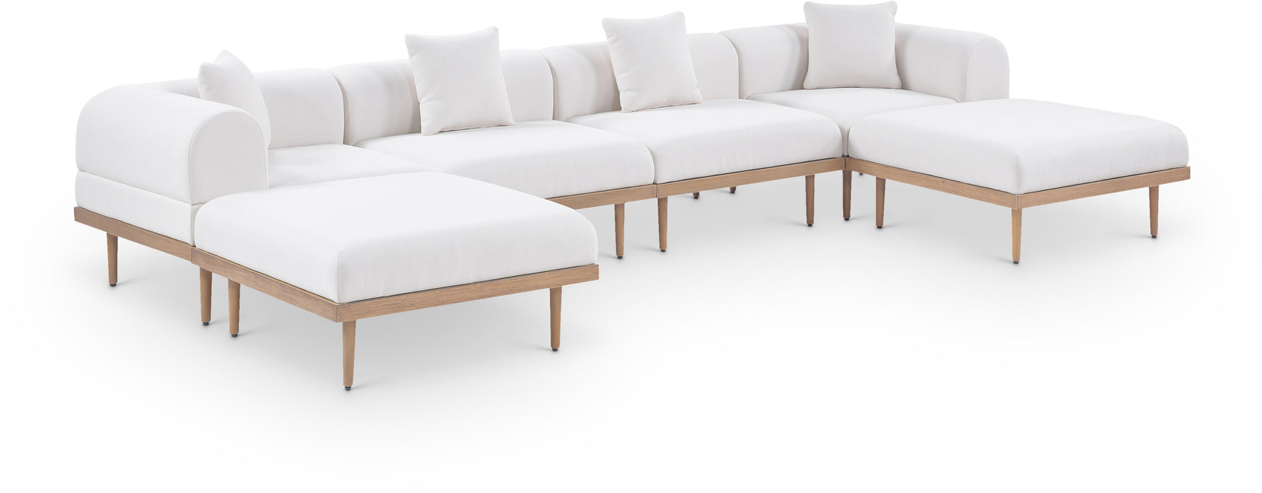 Meridian Furniture - Laguna 142" Resilient Water Resistant Fabric Upholstered Outdoor Patio 6 Piece Modular Sectional - 55036Cream-Sec6B - GreatFurnitureDeal