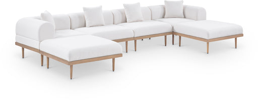 Meridian Furniture - Laguna 142" Resilient Water Resistant Fabric Upholstered Outdoor Patio 6 Piece Modular Sectional - 55036Cream-Sec6B - GreatFurnitureDeal