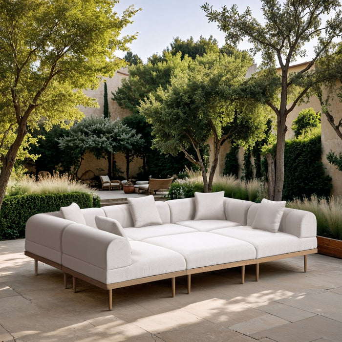 Meridian Furniture - Laguna 106.5" Resilient Water Resistant Fabric Upholstered Outdoor Patio 6 Piece Modular Sectional - 55036Cream-Sec6C - GreatFurnitureDeal