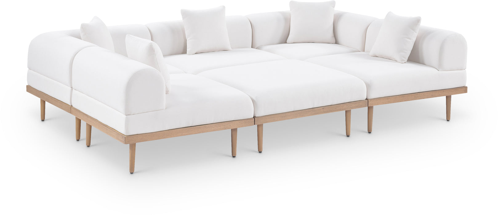 Meridian Furniture - Laguna 106.5" Resilient Water Resistant Fabric Upholstered Outdoor Patio 6 Piece Modular Sectional - 55036Cream-Sec6C - GreatFurnitureDeal