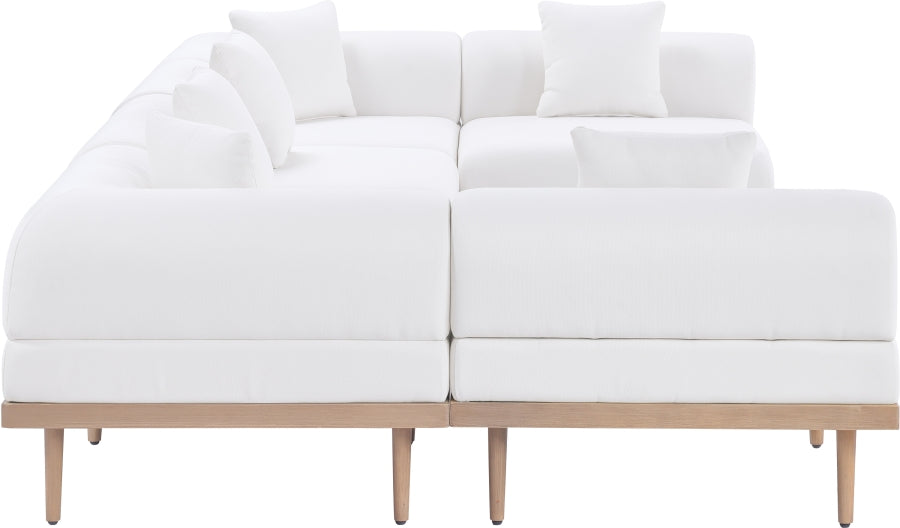 Meridian Furniture - Laguna 142" Resilient Water Resistant Fabric Upholstered Outdoor Patio 6 Piece Modular Sectional - 55036Cream-Sec6D - GreatFurnitureDeal