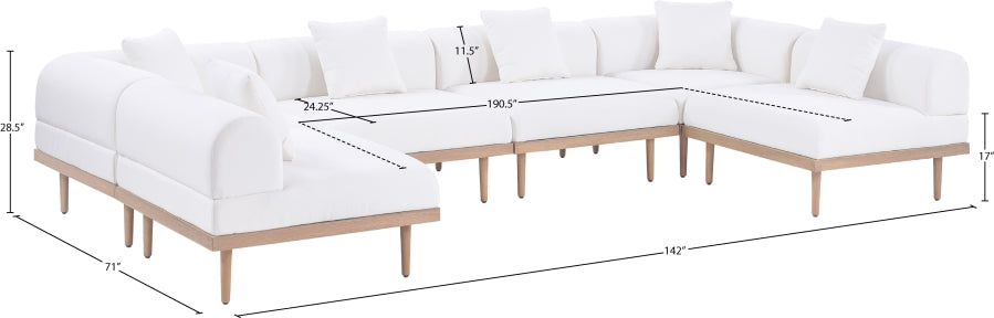 Meridian Furniture - Laguna 142" Resilient Water Resistant Fabric Upholstered Outdoor Patio 6 Piece Modular Sectional - 55036Cream-Sec6D - GreatFurnitureDeal