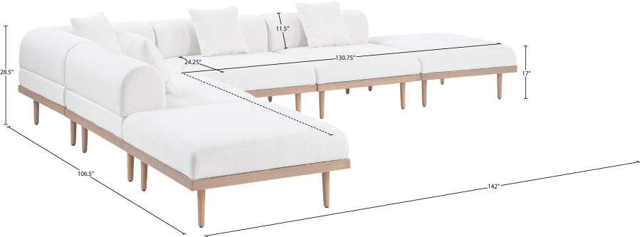 Meridian Furniture - Laguna 142" Resilient Water Resistant Fabric Upholstered Outdoor Patio 6 Piece Modular Sectional - 55036Cream-Sec6E - GreatFurnitureDeal