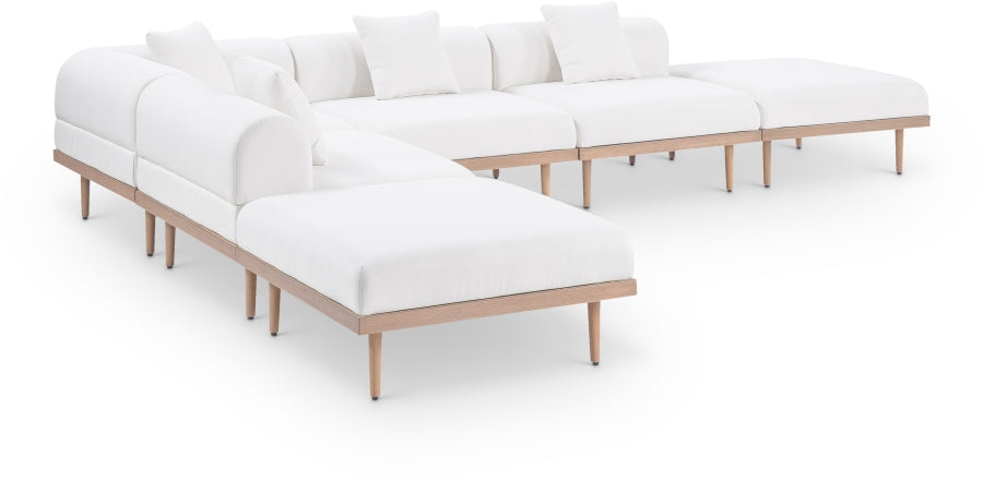 Meridian Furniture - Laguna 142" Resilient Water Resistant Fabric Upholstered Outdoor Patio 6 Piece Modular Sectional - 55036Cream-Sec6E - GreatFurnitureDeal