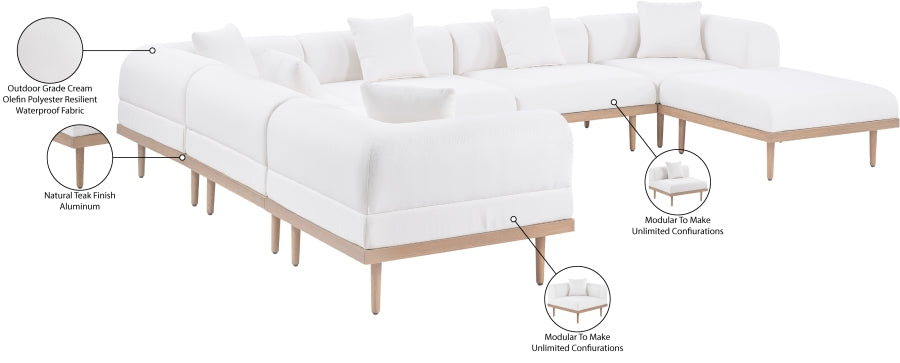 Meridian Furniture - Laguna 142" Resilient Water Resistant Fabric Upholstered Outdoor Patio 7 Piece Modular Sectional - 55036Cream-Sec7A - GreatFurnitureDeal