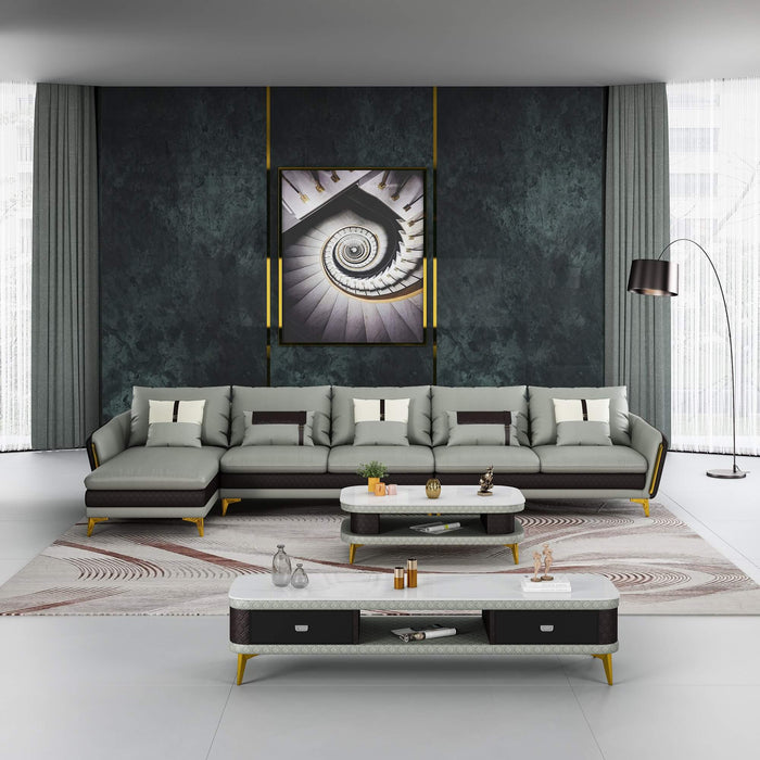 European Furniture - Icaro Mansion LHF Sectional Grey & Chocolate Italian Leather - EF-64440L-5LHF - GreatFurnitureDeal