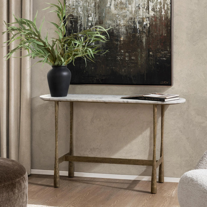 Classic Home - Venicia Oval Console Table in White Sage - 51007639 - GreatFurnitureDeal