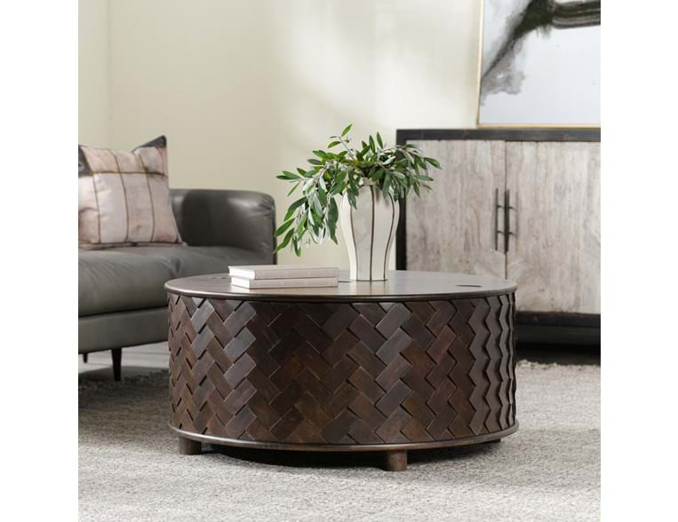 Classic Home Furniture - Shira Mango Wood 40" Round Storage Coffee Table Kona Brown - 51011887 - GreatFurnitureDeal